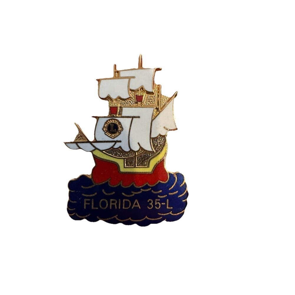 Vintage Lions Club Florida District 35-L Sailing Ship Enamel Lapel Pin